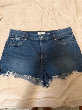 Abercrombie Distressed Blue Denim high rise Cutoff Shorts - Mom short